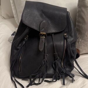 Navy Leather Backpack